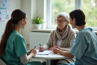Femme et homme âgé en consultation hospitalière