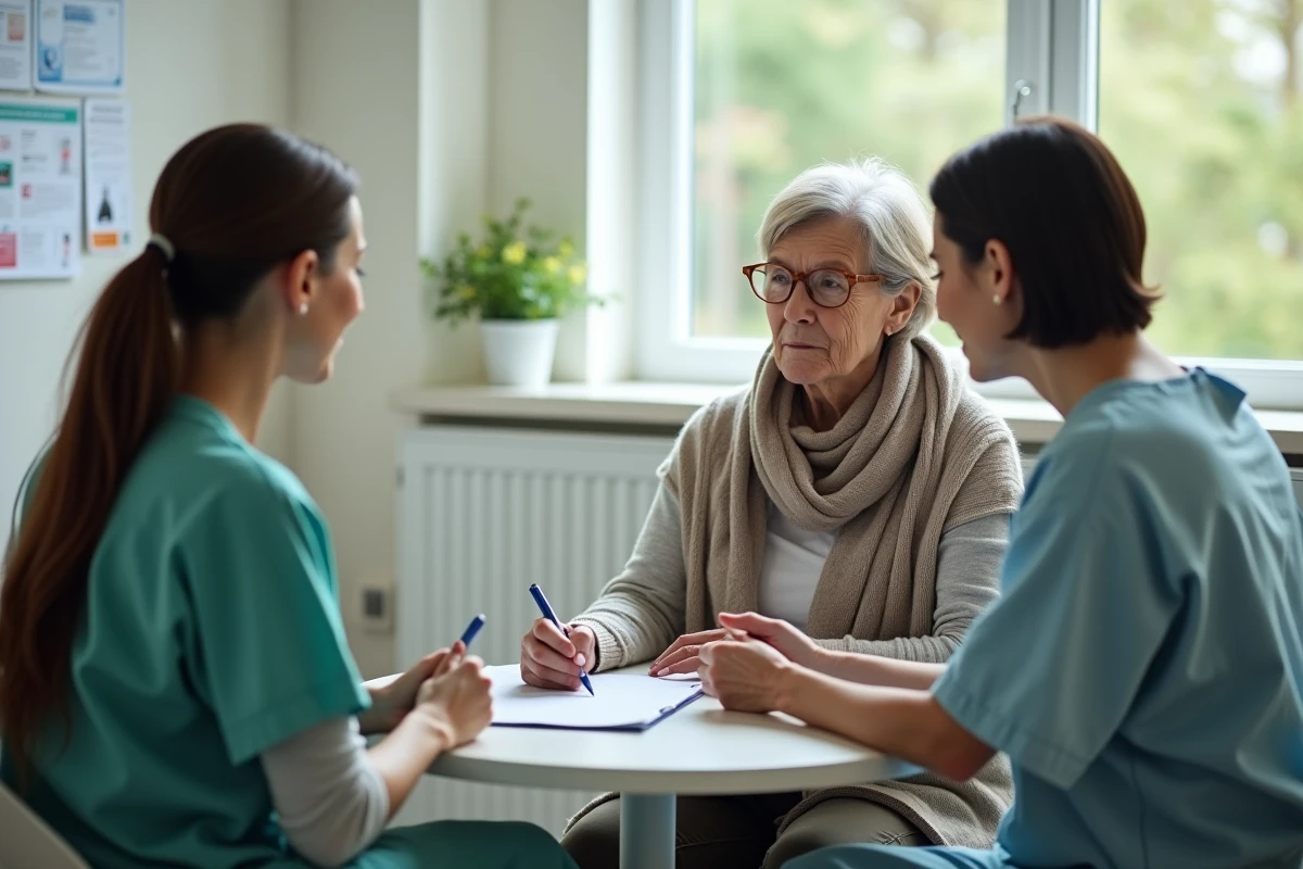 Femme et homme âgé en consultation hospitalière