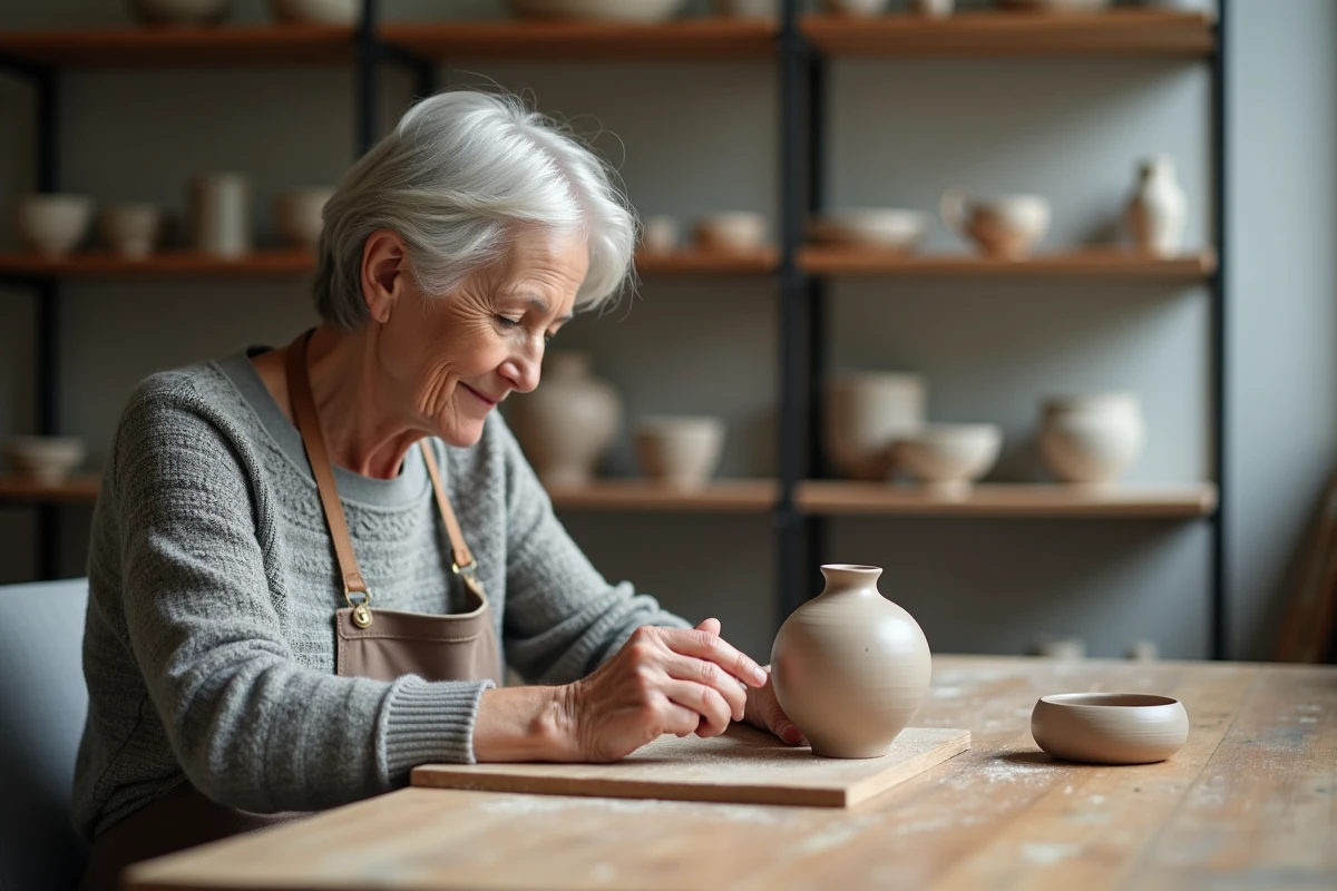 Femme senior créant une vase en céramique dans un atelier