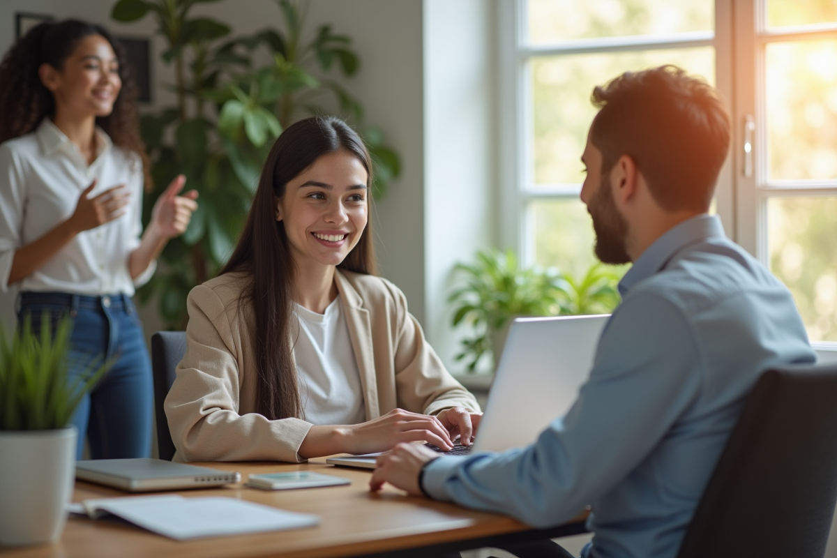 Femme en visioconference avec un agent d