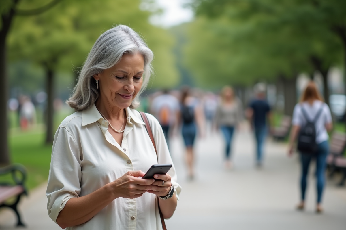 Femme de 50 ans dans un parc urbain en ville