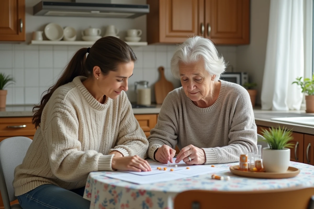 Fille aidant sa mère à faire des démarches dans la cuisine