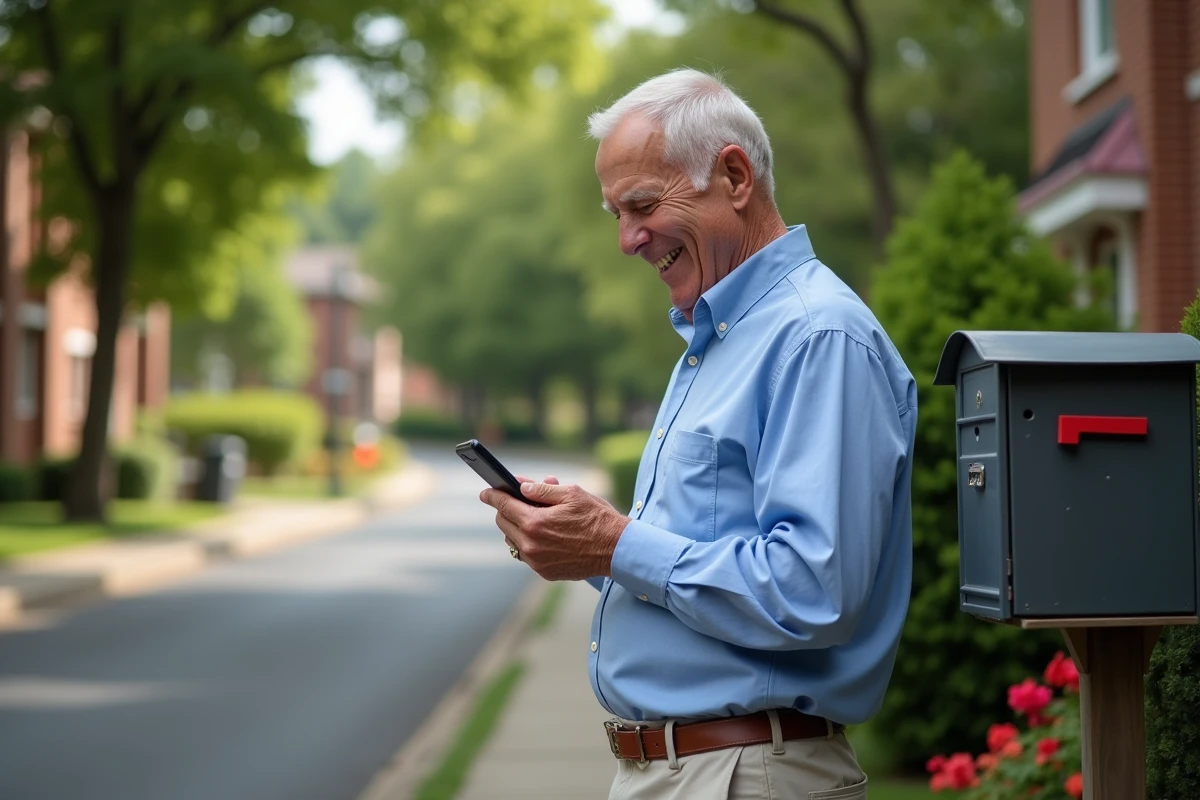 Homme âgé lisant un message d