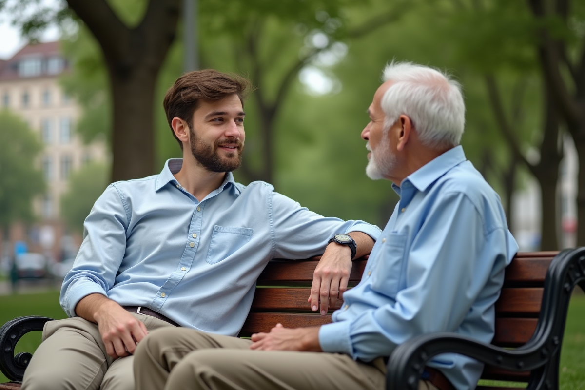 Jeune homme parlant avec une voisine dans un parc