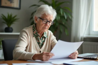 Personne âgée examinant des documents administratifs liés au GIR et à l'allocation logement en Ehpad