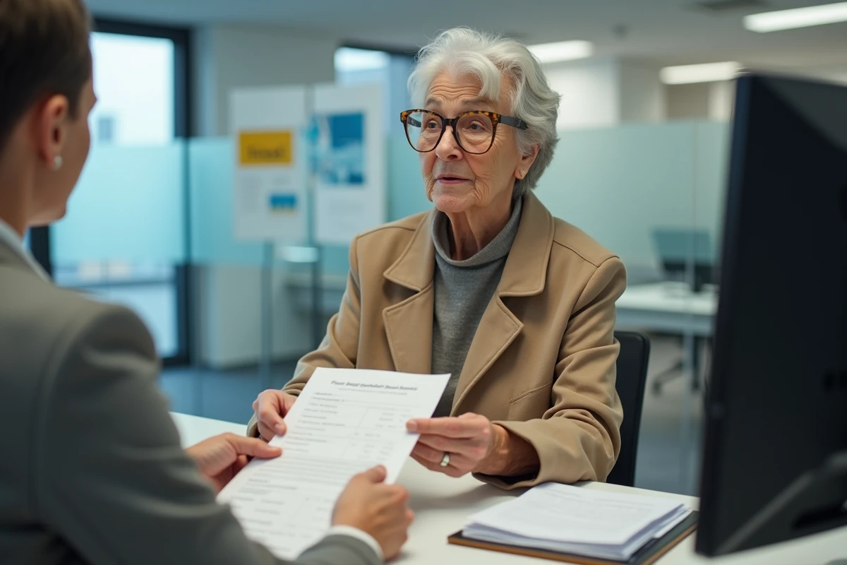 Femme retraitée consultant un conseiller financier au sujet de sa pension de retraite complémentaire Agirc Arrco