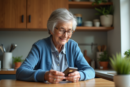 Femme senior insérant une carte SIM dans un téléphone moderne