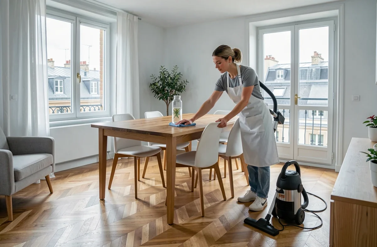 Une employée de maison Shiva réalise un ménage professionnel dans un appartement à Limoges